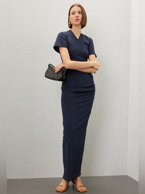 Proenza Schouler Navy Maxi Skirt with Gathered Waist